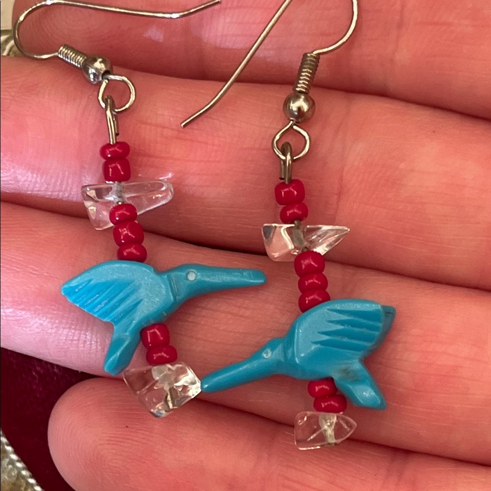 Turquoise carved hummingbird Earrings